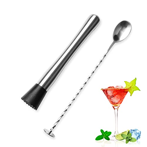 10 Inch Cocktail Muddler and Mixing Spoon Set