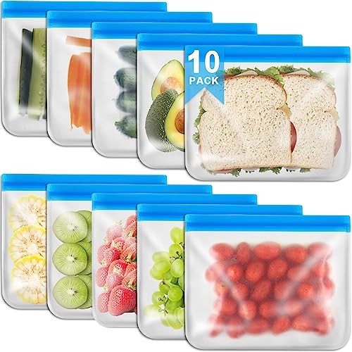 10 Pack Reusable Ziplock Silicone Bags