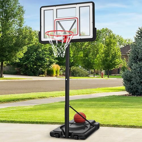 10ft Height Adjustable Outdoor Basketball Hoop with Shock Absorbent Rim