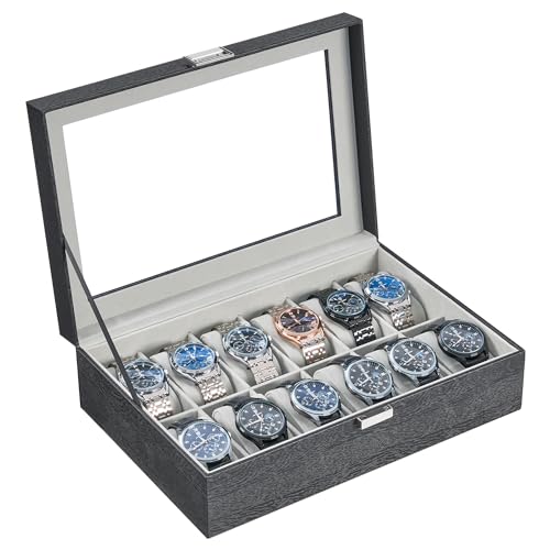 12-Slot Watch Case with Large Glass Lid