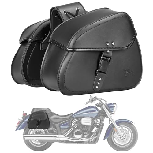 16L Waterproof Motorcycle Saddlebags, PU Leather, Black" - KEMIMOTO