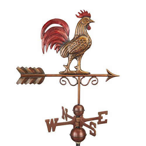 1975RED Bantam Red Rooster Weathervane, Pure Copper Multi-Color Patina