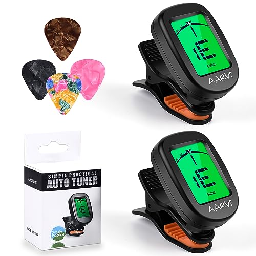 2 Pack Guitar Tuner for All Instruments + 8 Guitar Picks