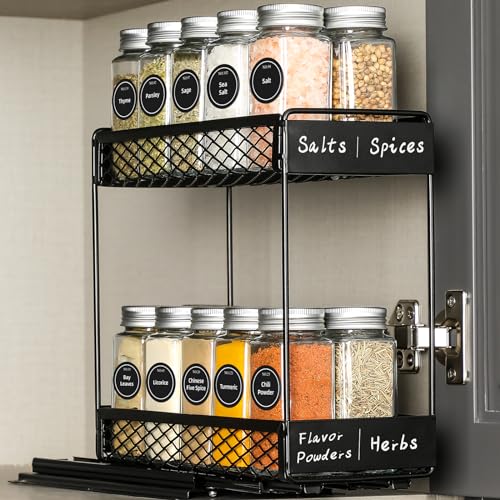 20-Jar Pull Out Spice Rack Organizer with Preprinted Labels