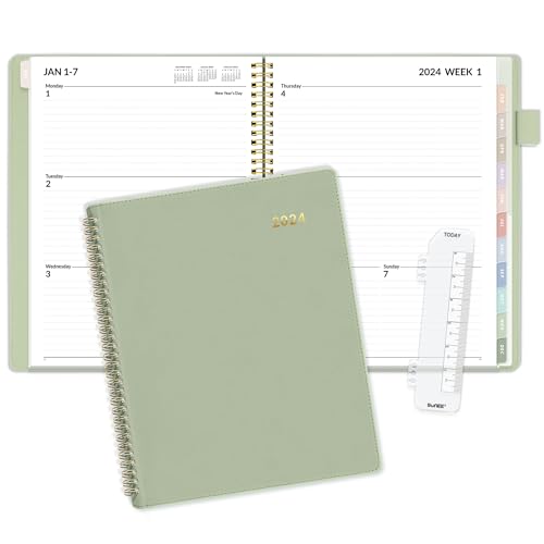 2024 Sunee Vegan Leather Weekly & Monthly Planner, Light Green