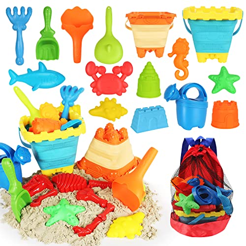 24PCS Beach Sandbox Toys Set with Mesh Backpack Bag