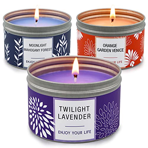 3-Pack Long Lasting Soy Scented Candles - Lavender, Orange Blossom, Mahogany