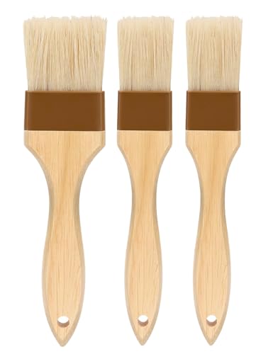 3 Pack Natural Bristle BBQ Brush for Oil & Sauce,Wooden Handle Food Brush