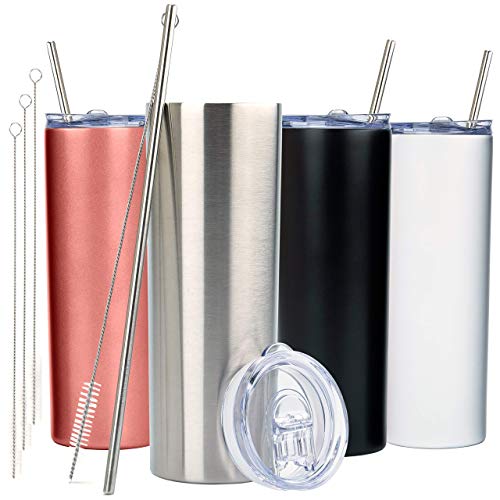 4-Pack 20oz Skinny Tumbler with Lid and Straw
