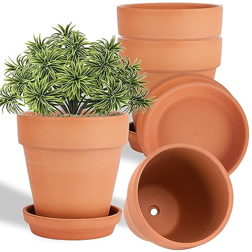 4-Pack Large Terra Cotta Plant Pots with Saucers by Vensovo