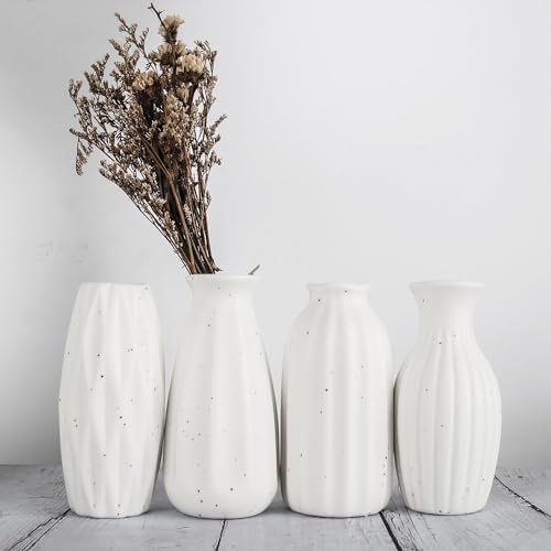 4 Small White Ceramic Vases