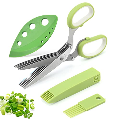 5-Blade Herb Scissors Set with Safety Cover and Cleaning Comb