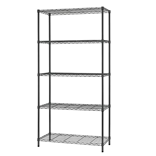 5-Tier Adjustable Wire Shelving Unit - Strong Steel, 14"x36"x72" - Black