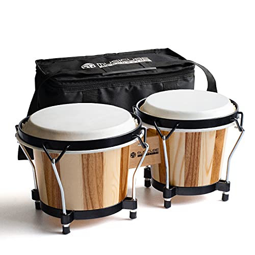 6" and 7" Tunable Handcrafted Bongo Drums Set with Accessories