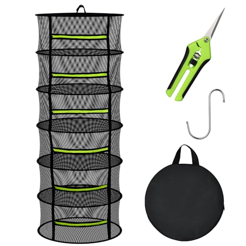 6-Layer Herb Drying Rack with Green Zipper & Pruning Shears
