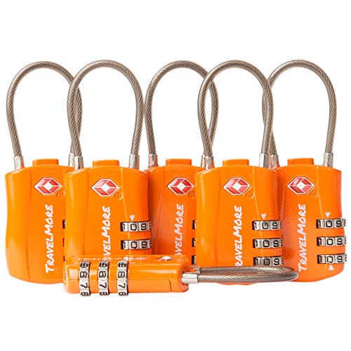 6 Pack TSA-Approved Luggage Locks - Orange