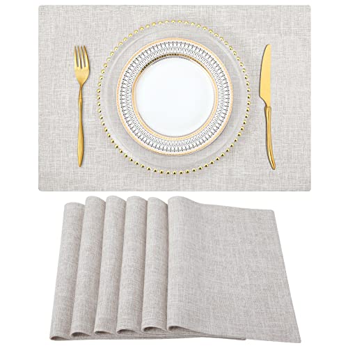 6-piece Neutral Beige Cloth Placemats - Farmhouse Dining Table Mats 13x19