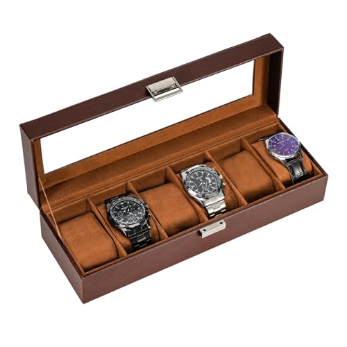 6-Slot Watch Box Organizer - Brown