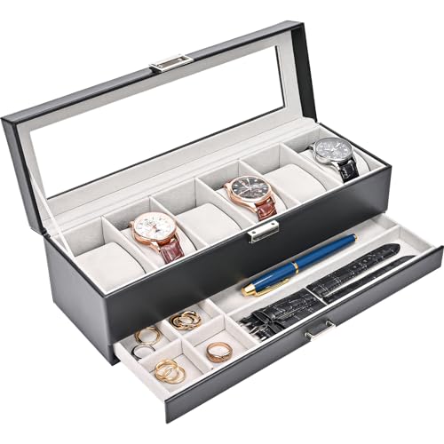 6-Slot Watch Display Case with Drawer