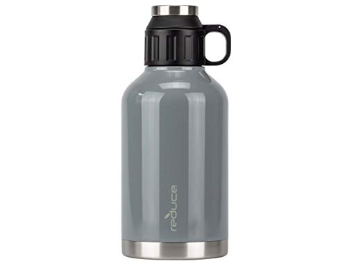 64 oz Insulated Growler: 60 Hours Cold, Leak-Proof Lid, Gray