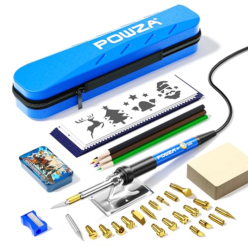 72-Piece Corded Electric Wood Burning Kit for Beginners by Powza - Blue