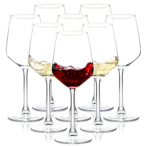 8-Piece Long Stem Wine Glass Set, 12oz Clear Red/White