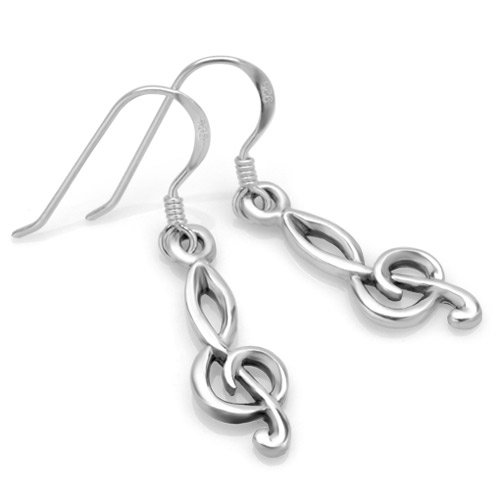 925 Silver Treble G Clef Musician Dangle Earrings