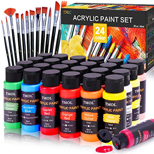 Acrylic Paint Set with Brushes, 24 Colors