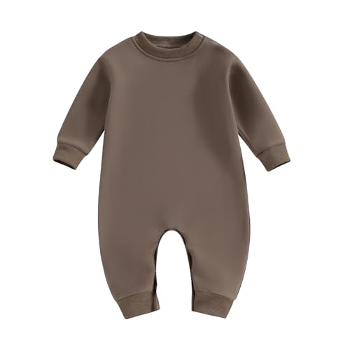 AEEMCEM Baby Fleece Romper Jumpsuit Warm Winter Outfit (A-Coffee, 9-12 Months)