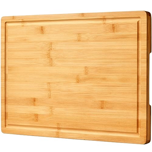 Allsum Large 18" Bamboo Cutting Board with Side Handles & Juice Grooves