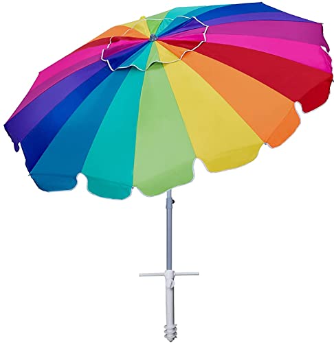 AMMSUN 7.5ft Rainbow Beach Umbrella with Sand Anchor & Tilt Sun Shelter