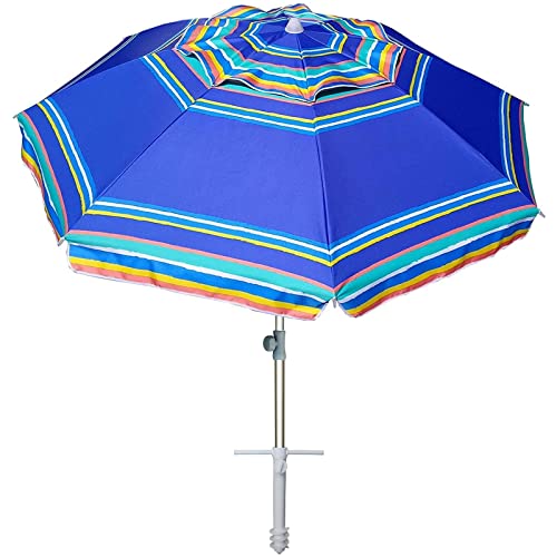 AMMSUN 7ft Beach Umbrella with Sand Anchor & Tilt Sun Shelter, UV 50+ Protection