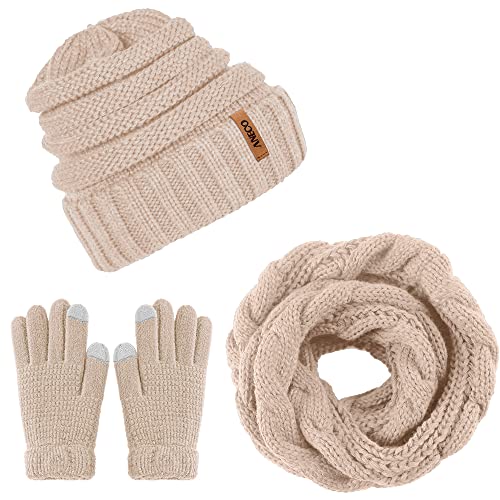 Aneco Winter Warm Knitted Scarf Beanie Hat Set