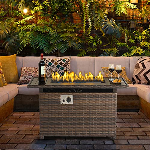 Aoxun Propane Fire Pit Table with Storage
