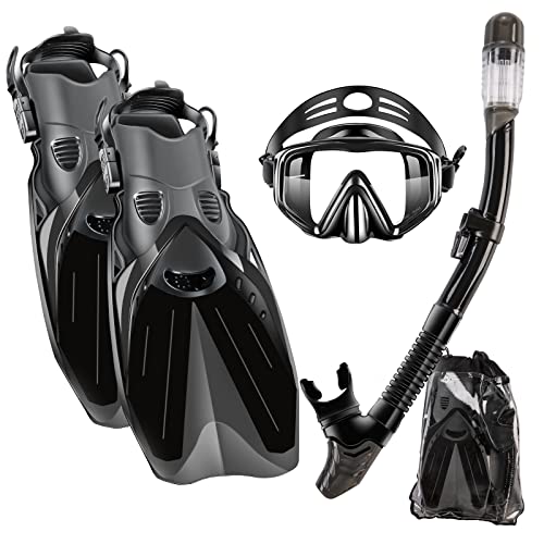 AOZINTL 2023 Snorkel Set - Adult Gear with Panoramic View - Black