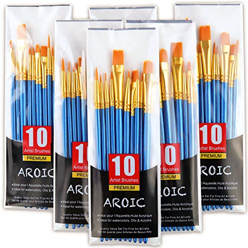 AROIC 60-Piece Nylon Hair Acrylic Paint Brush Set for Artists