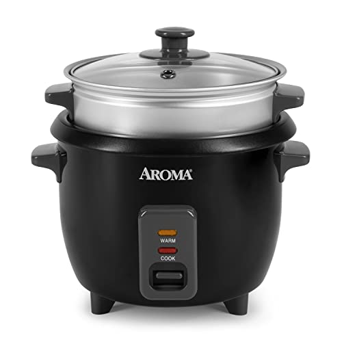 Aroma Housewares 3/6 Cup Rice Cooker & Steamer, Black
