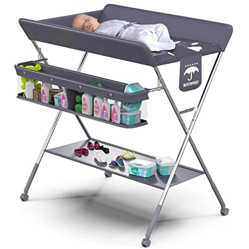 Babylicious Portable Changing Table With Wheels - Adjustable Height & Storage
