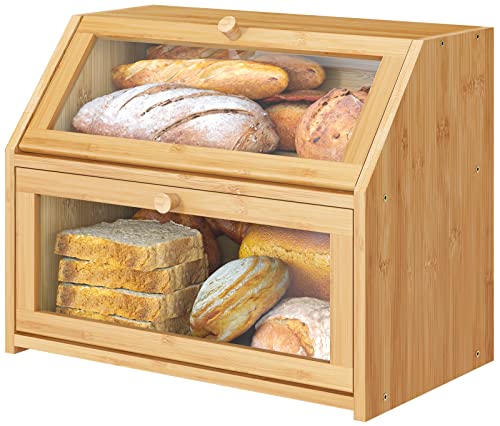 Bamboo Wood Bread Box: Large Capacity Kitchen Storage