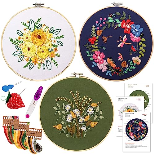 Beginner's 3-Pack Embroidery Kit with Pattern & Instructions