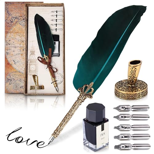 Blue Feather Quill Pen and Ink Set: Vintage Luxury Writing Supplies by Lagarto
