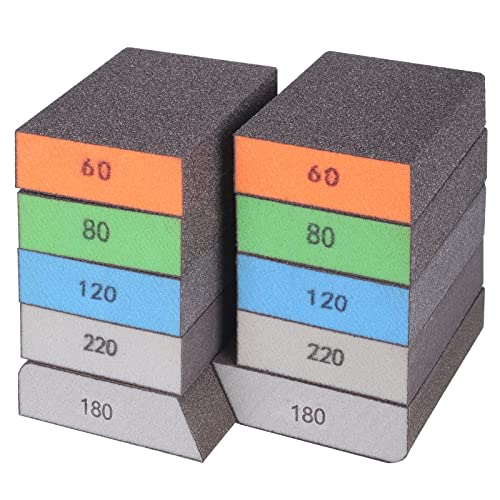 BOSHCRAFT 10 Pack Washable Sanding Blocks: Coarse to Superfine Grit