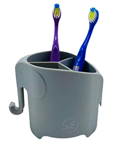 Canette Elephant Toothbrush Holder - Cute Bathroom Organizer for Kids (Grey)