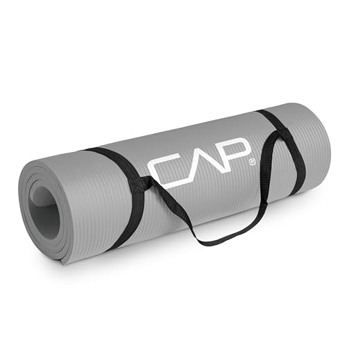 CAP Barbell High Density Exercise Mat with strap, 68"x24" 12mm - Gray