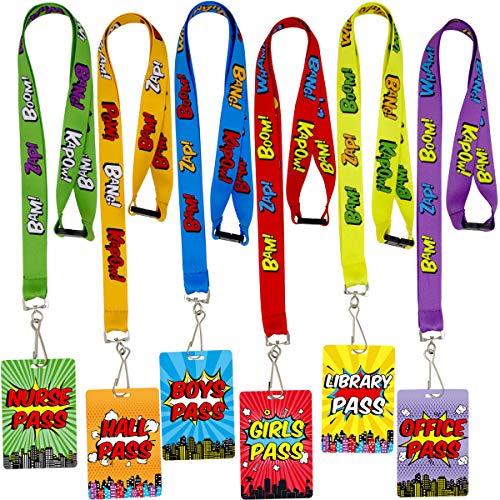 Classroom Pass Lanyards and Bright Color Passes Set - Teacher Gift