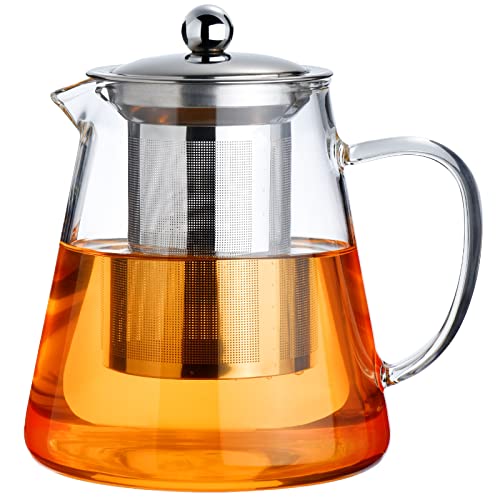 Clear Glass Teapot with Stainless Steel Infuser for Travel and Camping