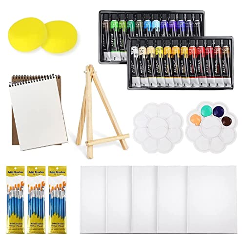 Colorful Acrylic Paint Set with Brushes and Canvases