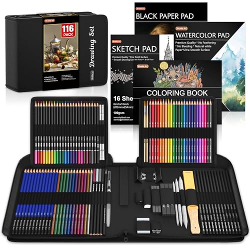 Complete 116 PCS Drawing Kit with Tools and Paper for Artists and Beginners