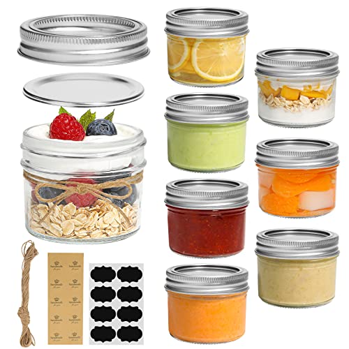 ComSaf 4oz Mini Mason Jars: 8 Pack with Lids and Seal Bands