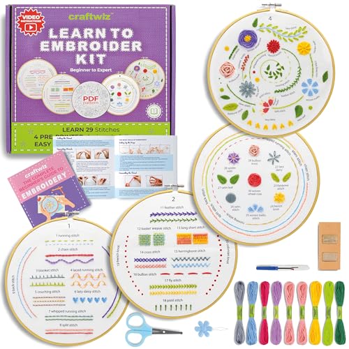 Craftwiz Beginner Embroidery Kit with Simple Patterns & Bamboo Hoop